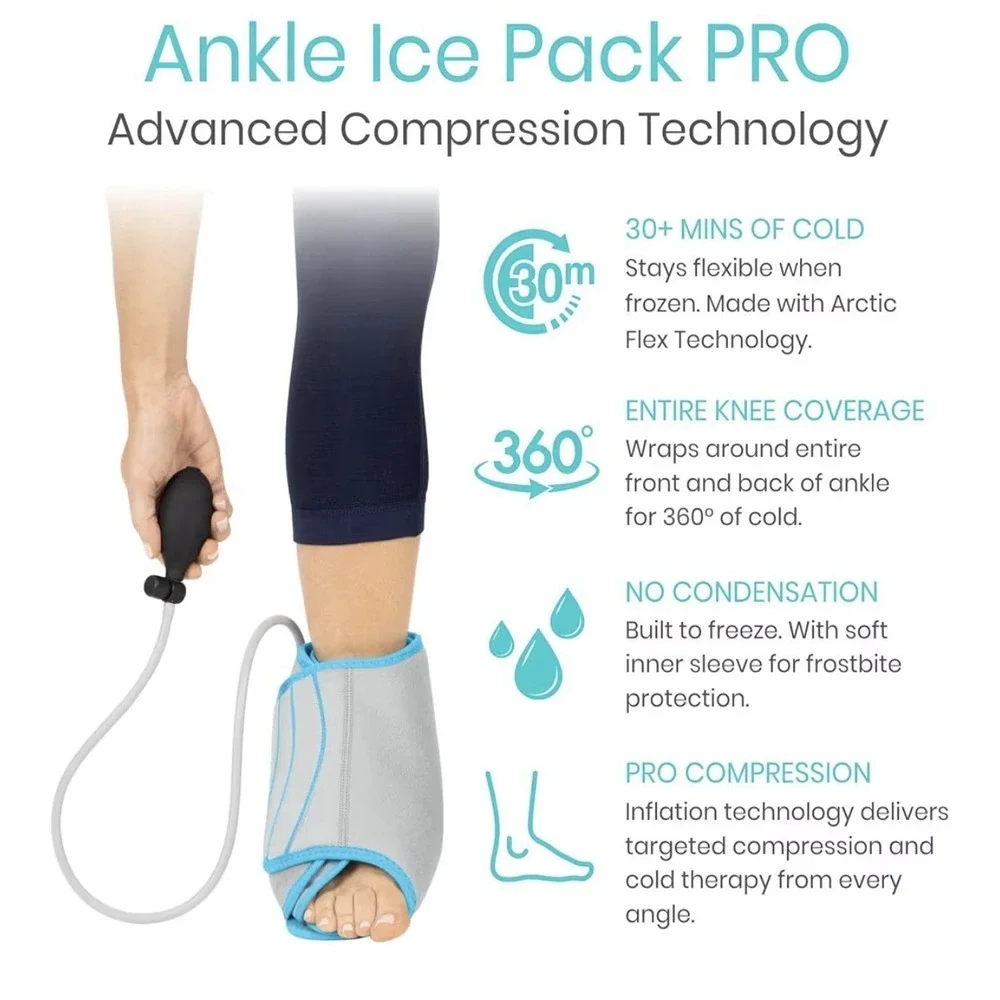 Vive Compression‎ Ankle Ice Pack Wrap for Foot Pain 1 Count (Pack of 1), Grey